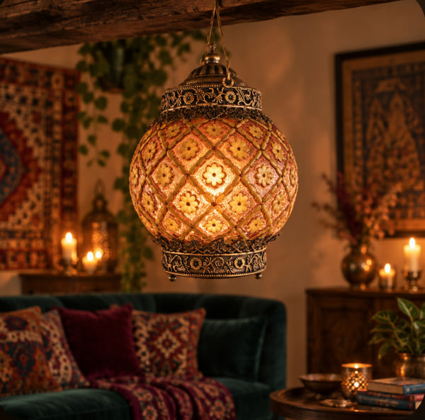 LED Moroccan Style Lantern - Ochre Design