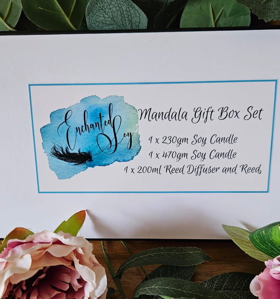 Mandala Style Soy Candles and Reed Diffuser Gift Box Set