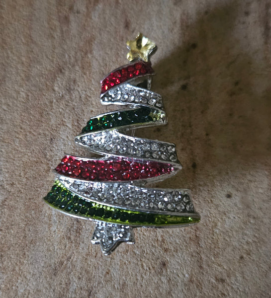 Christmas Tree Ribbon Style Brooch