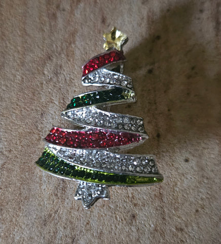 Christmas Tree Ribbon Style Brooch