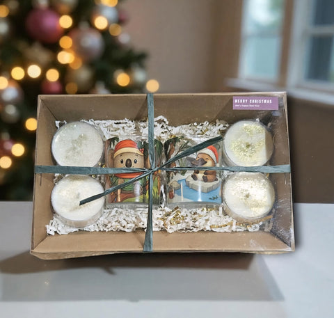 Christmas Hamper - Koala and Platypus Votives and 4 Maxi Tealights