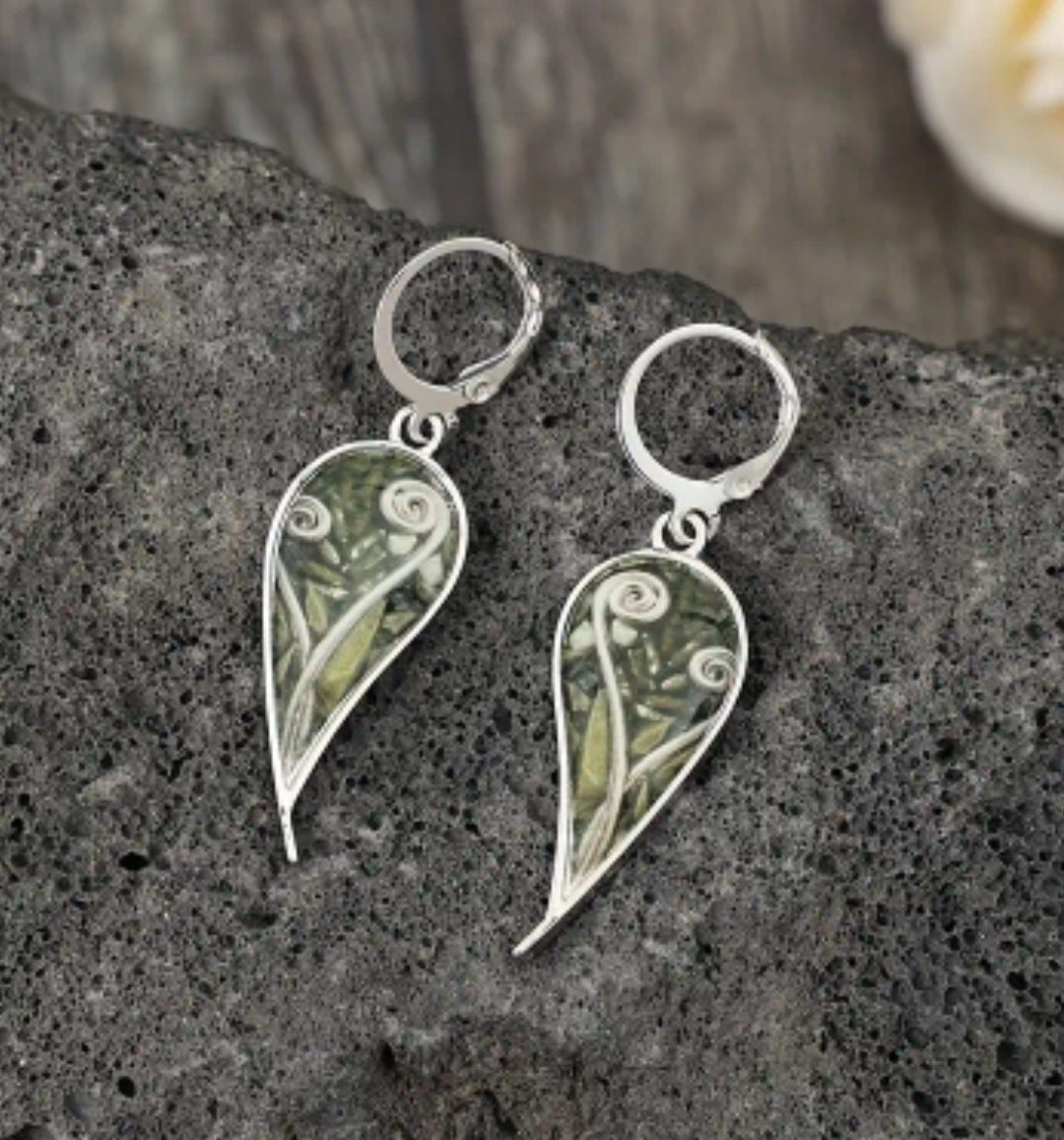 Green Swirl Seagrass Teardrop Earrings