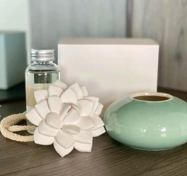 Lotus Flower Diffuser with Green Ceramic Base