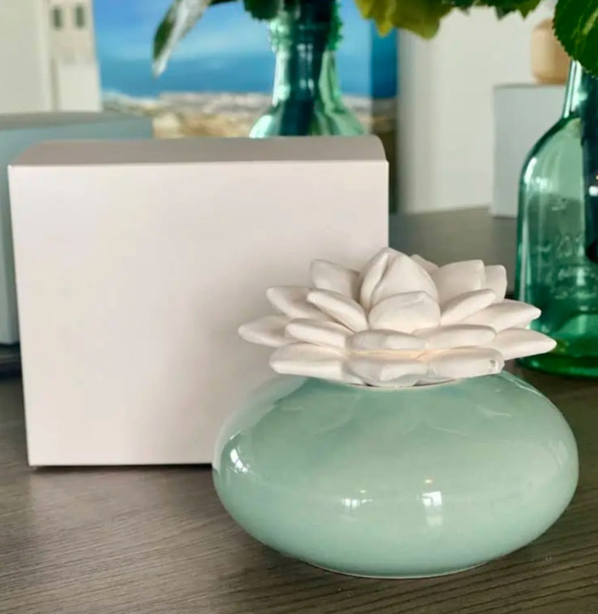 Lotus Flower Diffuser with Green Ceramic Base