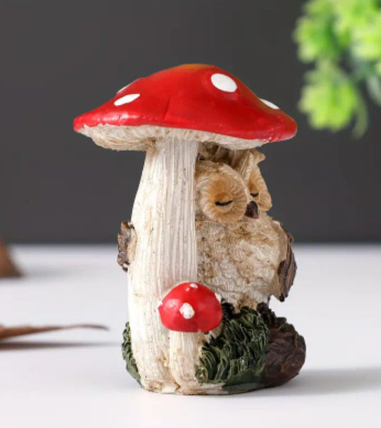 Handcrafted Resin Mushroom Owl Figurine