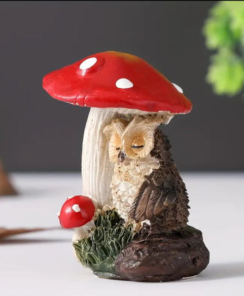 Handcrafted Resin Mushroom Owl Figurine