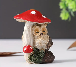 Handcrafted Resin Mushroom Owl Figurine