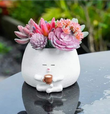 Coffee Drinking Pot Person Planter