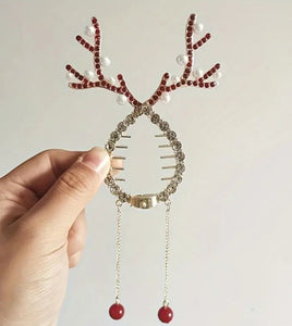 Christmas Reindeer Ponytail Clip with Rhinestones