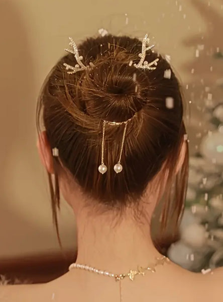 Christmas Reindeer Ponytail Clip with Rhinestones