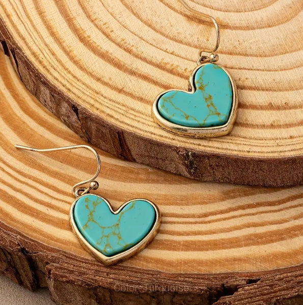 Bohemian Style Turquoise Love Heart Shaped Earrings