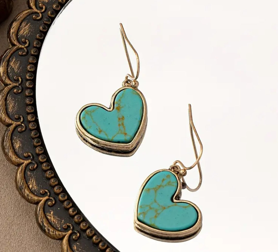 Bohemian Style Turquoise Love Heart Shaped Earrings