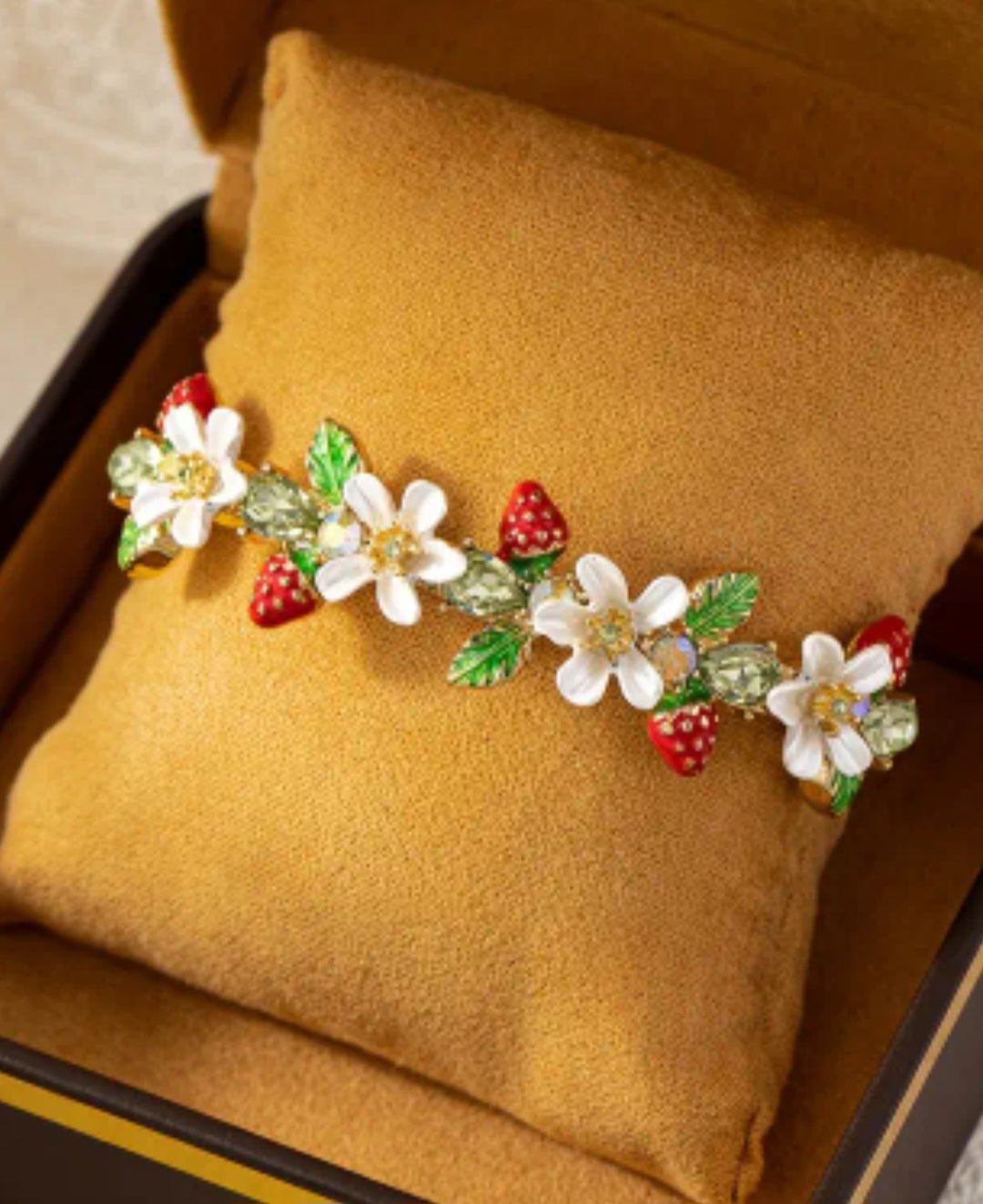 Strawberry and Flower Design Rhinestone Bracelet