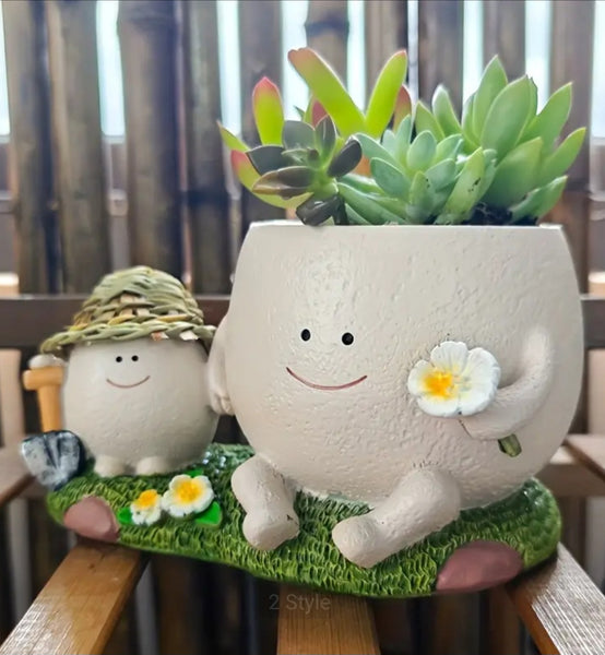 Plant Pot with Pot People Gardening Together