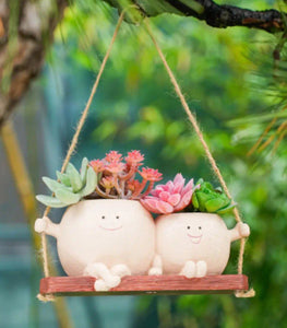 Plant Pot with Pot People on Swing Hanging Planter