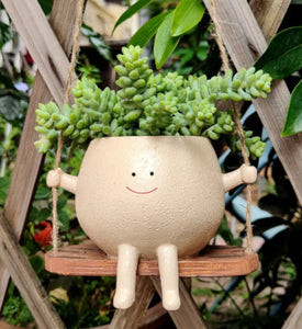 Plant Pot with Pot Person on Swing Hanging Planter