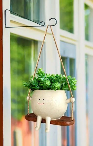 Plant Pot with Pot Person on Swing Hanging Planter