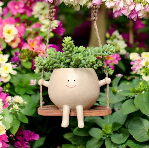 Plant Pot with Pot Person on Swing Hanging Planter