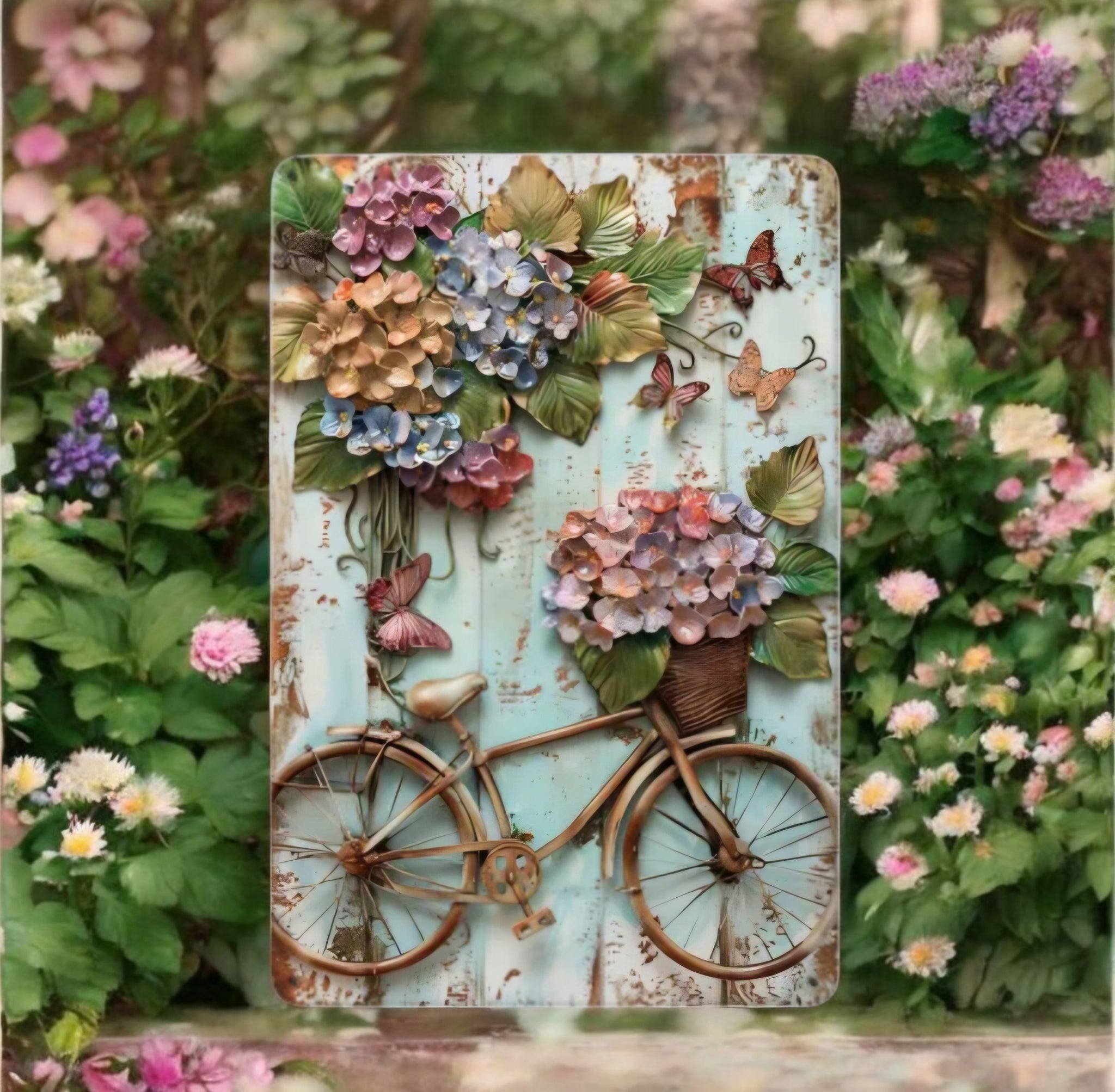 Metal Sign - Bicycle and Flowers