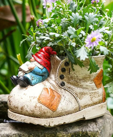 Gnome Resting on Boot Pot Planter