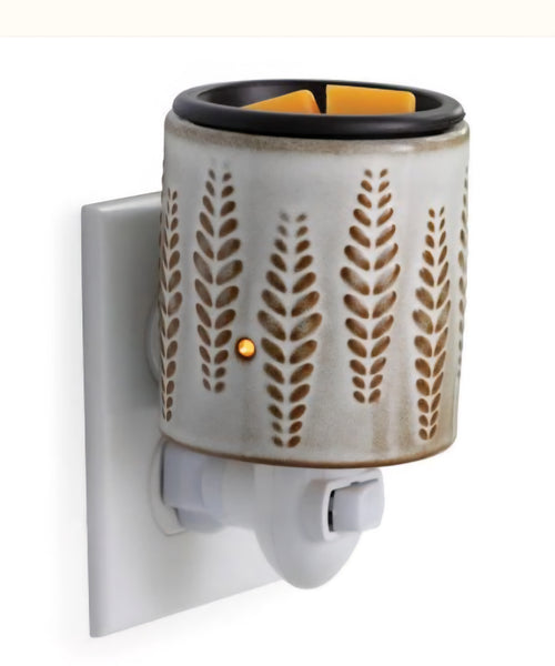Pluggable Melt Warmer/Oil Burner - Wheat and Ivory Flip Dish Style plus bonus 2 free soy melt pots
