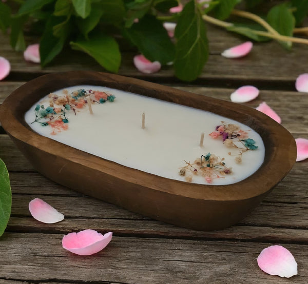 Wooden Dough Bowl Soy Candle