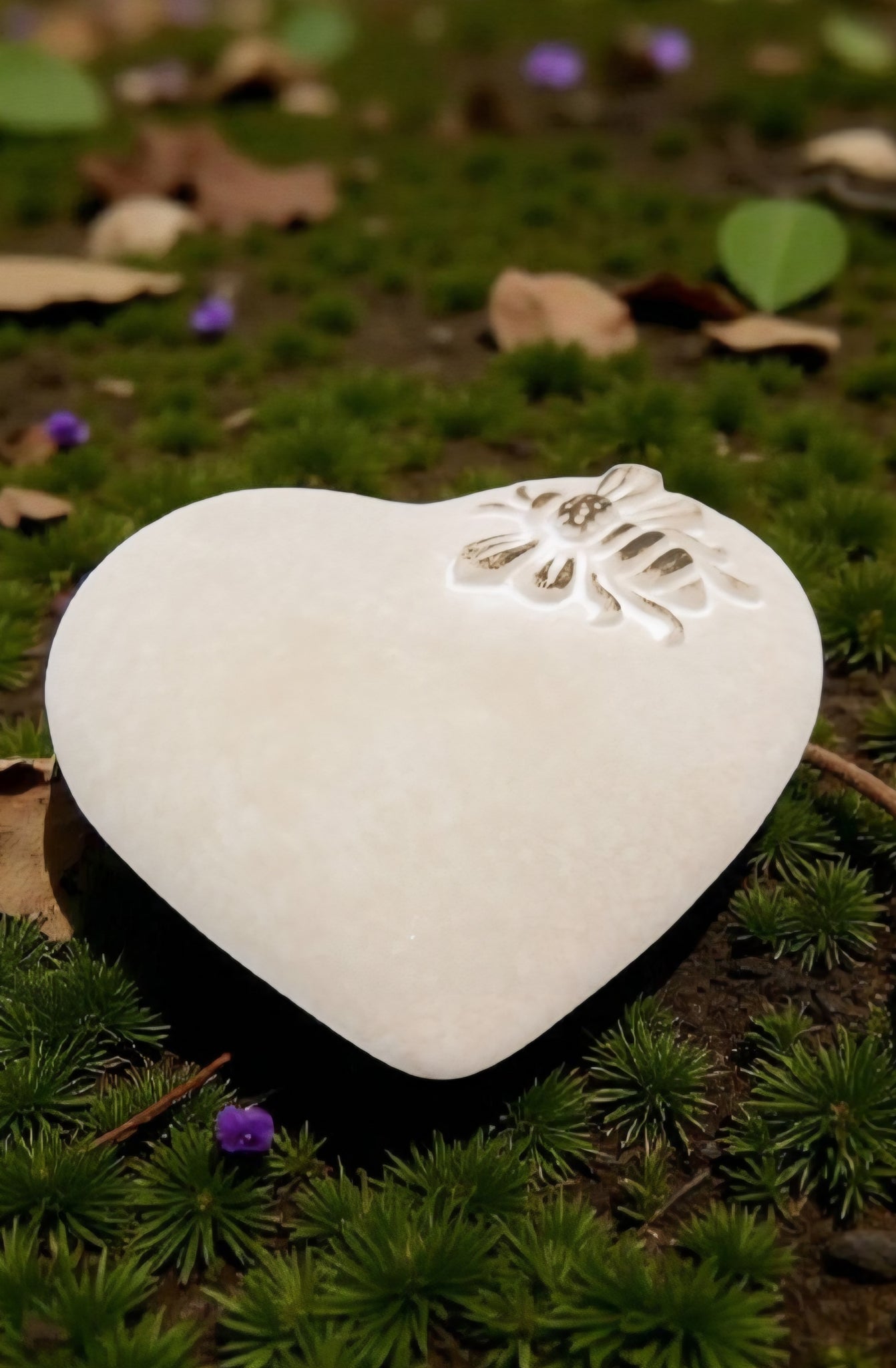 Garden Heart Stone with Bee Design