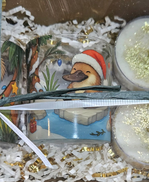 Christmas Hamper - Koala and Platypus Votives and 4 Maxi Tealights
