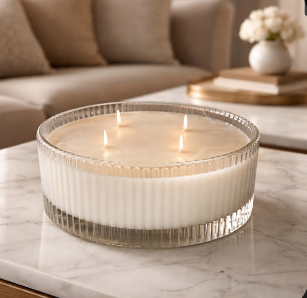 Ribbed Clear Glass Soy Candle Bowl