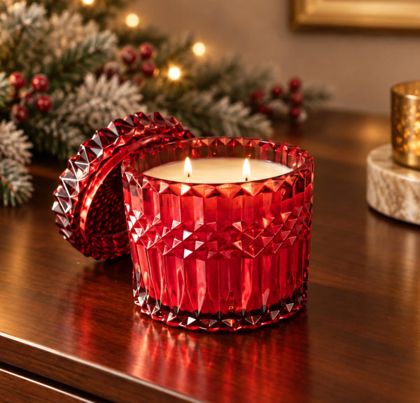 Red Mandala Style Soy Candle