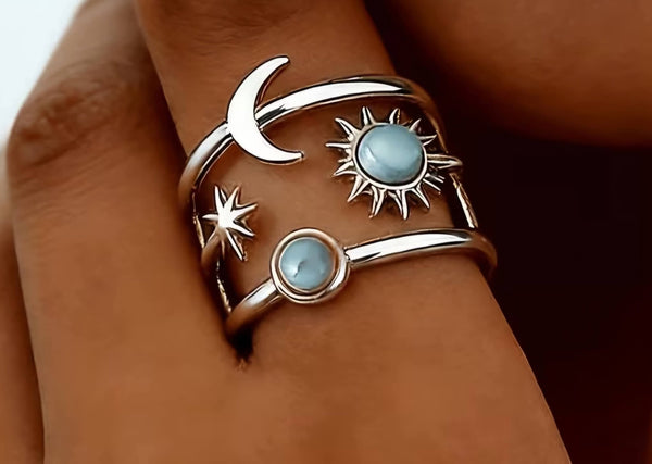 Sun Moon and Star Adjustable Ring